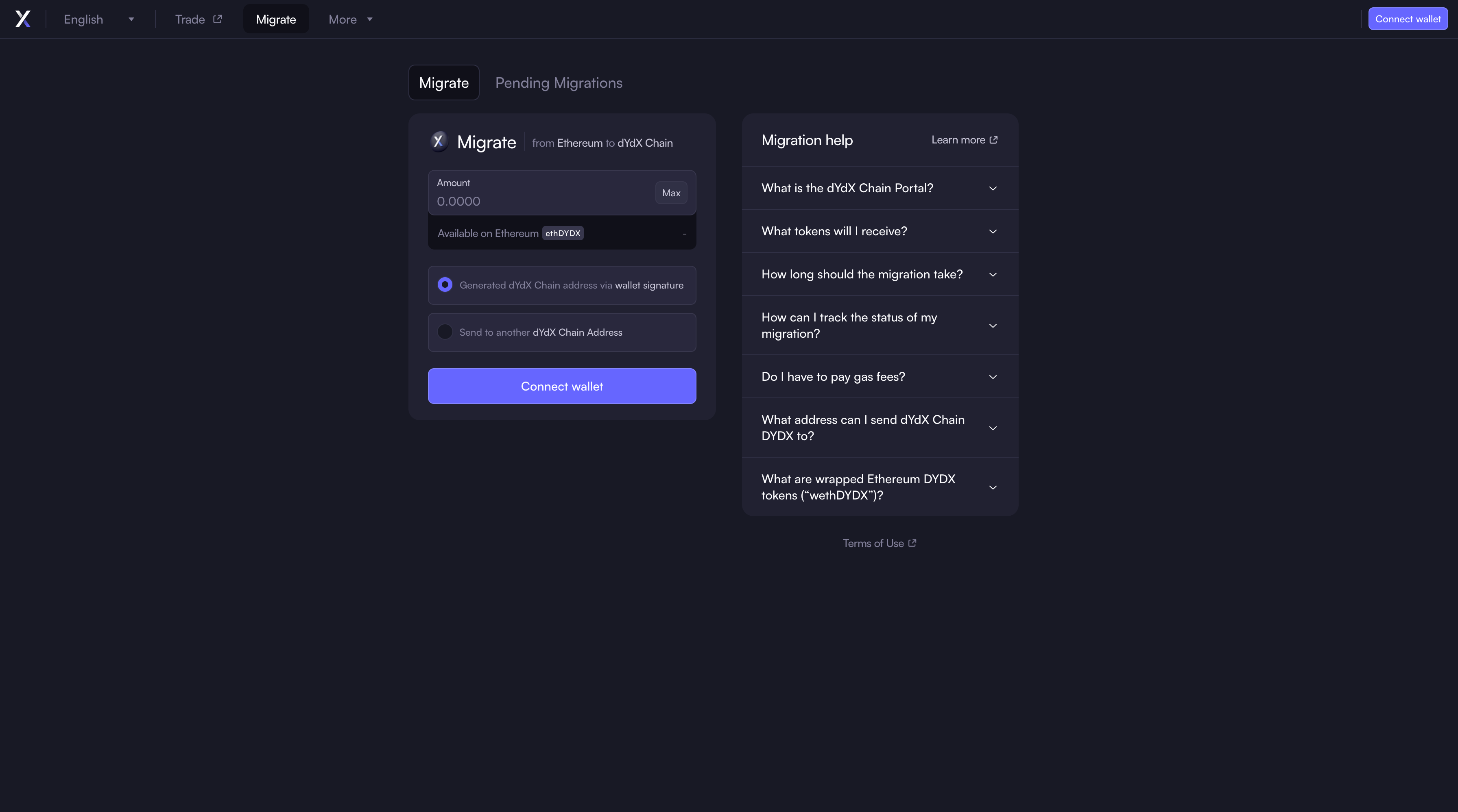 Dydx migration